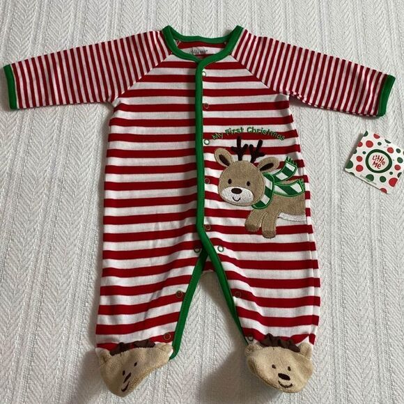 Little Me Red and White Striped Reindeer One Piece - Picture 1 of 6